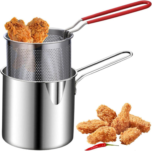 Stainless Steel 1200Ml Deep Fryer Pot with Strainer β Heavy-Duty Frying Pan