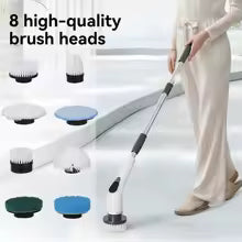 Electric Spin Scrubber Cordless Cleaning Brush with 8 Replaceable Brush Heads 2 Extension Handle for Bathtub Kitchen Window