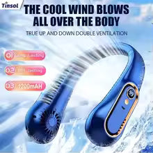 TINSOL New ceiling fan USB rechargeable portable small fan students office sports digital display ceiling fan hanging neck fan